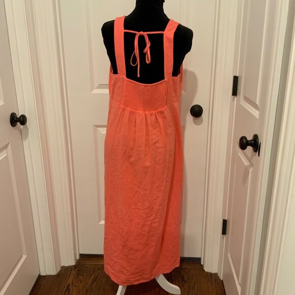 Old Navy Coral Pink V Neck Smocked Back Linen Blend Dress Large - Picture 7 of 12